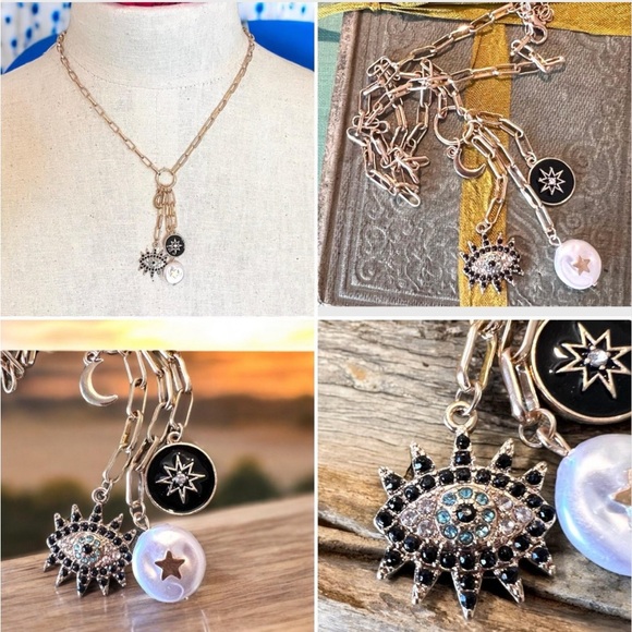 Evil eye stars and moon necklace. Protection necklace. - Picture 7 of 16